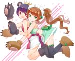  2girls animal_ears bear_ears bear_paws brown_hair long_hair looking_at_viewer maid_headdress midriff multiple_girls nagian open_mouth purple_hair red_eyes short_hair skirt sleeveless smile twintails yuri_kuma_arashi yurigasaki_lulu yurishiro_ginko 