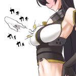  bare_shoulders black_hair blush breast_poke elbow_gloves gloves head_out_of_frame kantai_collection long_hair nagato_(kantai_collection) navel nirohi poking 