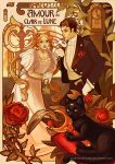  1boy 1girl animal art_nouveau bishoujo_senshi_sailor_moon black_hair blonde_hair cat chiba_mamoru dress formal gloves luna_(sailor_moon) short_hair suit tsukino_usagi tuxedo very_short_hair white_gloves 