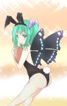 1girl alternate_costume animal_ears bow bunny_girl bunny_tail bunnysuit butterfly_wings daiyousei fishnet_pantyhose fishnets green_eyes green_hair hair_bow heart heart-shaped_pupils mickeysmith pantyhose rabbit_ears solo sparkle symbol-shaped_pupils tail touhou tray wings 