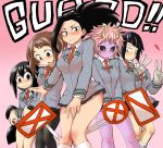  ashido_mina asui_tsuyu black_sclera boku_no_hero_academia censored jirou_kyouka long_hair monster_girl multiple_girls novelty_censor pantyhose school_uniform short_hair sign suzurino uraraka_ochako v yaoyorozu_momo 