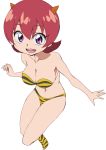  1girl :d breasts cosplay feylin horns looking_at_viewer lum lum_(cosplay) manji_(tenketsu) open_mouth simple_background smile solo tanken_driland tiger_print urusei_yatsura violet_eyes white_background 