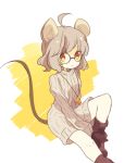  1girl alternate_costume animal_ears bespectacled cheese daizu_(melon-lemon) glasses grey_hair mouse_ears mouse_tail nazrin red_eyes short_hair solo sweater tail touhou 