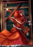  1girl absurdres apple closed_eyes creepy different_reflection dual_persona food fruit garreki highres looking_at_another mirror okazaki_yumemi reflection touhou touhou_(pc-98) 