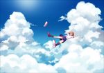  1girl brown_hair clouds falling makoto_(roketto-massyumaro) original school_uniform sky 