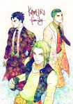  3boys dual_persona formal highres jojo_no_kimyou_na_bouken kawajiri_hayato kawajiri_kousaku kira_yoshikage multiple_boys necktie older suit wisper 