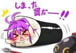  &gt;_&lt; 1girl :&lt; bowl chibi closed_eyes hat hat_removed headwear_removed makizushi minigirl needle purple_hair rindou_(p41neko) solo sukuna_shinmyoumaru sushi touhou translation_request 