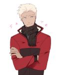  archer bora_(lette1235) crossed_arms dark_skin fate/stay_night fate_(series) jacket red_jacket scarf white_hair 