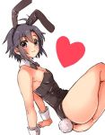  1girl animal_ears bunny_tail bunnysuit idolmaster kikuchi_makoto rabbit_ears short_hair simple_background solo tail wrist_cuffs 