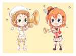  2girls animated animated_gif chibi commentary costume_request instrument kira_tsubasa kousaka_honoka love_live!_school_idol_project multiple_girls tagme trumpet tuba veebu 