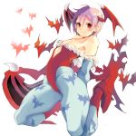  1girl arms_behind_back bare_shoulders bat bat_print demon_girl demon_wings flat_chest head_wings high_heels iroyopon lilith_aensland looking_at_viewer pantyhose pink_hair red_eyes short_hair simple_background smile solo succubus vampire_(game) white_background wings 