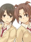  2girls antenna_hair black_hair brown_hair iizuka_yuzu ikeno_kaede multiple_girls sakura_trick school_uniform short_hair wanabeee 