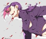  1boy blood braid diavolo dual_persona freckles hokuto_shun jojo_no_kimyou_na_bouken king_crimson_(stand) pink_hair purple_hair solo stand_(jojo) sweater vinegar_doppio 