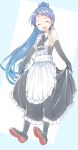  1girl alternate_costume apron ascot closed_eyes dress elbow_gloves fringe gloves kantai_collection long_hair maid oge_(ogeogeoge) open_mouth ponytail samidare_(kantai_collection) smile solo 
