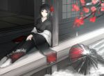  1girl absurdres black_hair highres japanese_clothes kikivi kimono oriental_umbrella original short_hair snow solo umbrella 