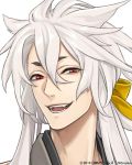  1boy artist_request bust company_name dated face fangs japanese_clothes jpeg_artifacts kogitsunemaru long_hair looking_at_viewer male_focus official_art open_mouth red_eyes touken_ranbu white_background 