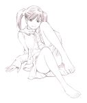  1girl barefoot monochrome original short_hair sketch skirt solo traditional_media twintails yoshitomi_akihito 