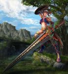  1girl armor highres monster_hunter solo weapon 