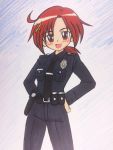  1girl artist_request highres hino_akane_(smile_precure!) holster necktie police police_uniform precure redhead tagme uniform 