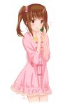  1girl :d blush brown_eyes brown_hair clover dress four-leaf_clover idolmaster idolmaster_cinderella_girls long_hair looking_at_viewer ogata_chieri open_mouth short_hair smile solo twintails udk 
