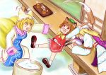  3girls chen food highres mochi multiple_girls outdoors pillow sleeping touhou wagashi yakumo_ran yakumo_yukari 