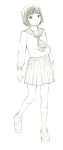  1girl monochrome original school_uniform short_hair sketch solo traditional_media yoshitomi_akihito 