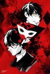  1boy aura_(ion) black_hair dual_persona glasses kurusu_akira male_focus mask persona persona_5 protagonist_(persona_5) school_uniform yellow_eyes 