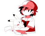  1boy :3 akiyoku collared_shirt hat pikachu pokemon pokemon_(creature) pokemon_(game) pokemon_trainer red_(pokemon) 