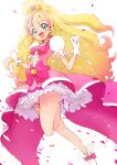  1girl :d aosa_(momikin) blonde_hair choker cure_flora gloves go!_princess_precure green_eyes haruno_sakura highres looking_at_viewer magical_girl multicolored_hair open_mouth pink_hair precure smile solo two-tone_hair white_background white_gloves 