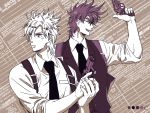  2boys bespectacled caesar_anthonio_zeppeli glasses gun handgun jojo_no_kimyou_na_bouken joseph_joestar_(young) limited_palette multiple_boys suspenders vest vsjojo waistcoat weapon 