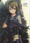  1girl brown_eyes brown_hair gloves gun highres military original rifle scan short_hair sody solo weapon 