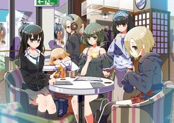  bare_shoulders black_hair blonde_hair blue_eyes brown_eyes brown_hair futaba_anzu green_eyes grey_hair highres idolmaster idolmaster_cinderella_girls long_hair sagisawa_fumika shibuya_rin shirasaka_koume short_hair tada_riina takagaki_kaede twintails yadokugaeru 