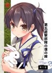  1girl bankoku_ayuya brown_eyes brown_hair cover cover_page doujin_cover japanese_clothes kaga_(kantai_collection) kantai_collection muneate rabbit short_sidetail 