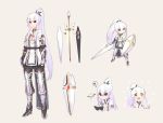  1girl black_sclera character_sheet long_hair original red_eyes sheild shirogane_usagi solo sword weapon white_hair 