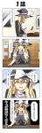  1girl 4koma black_dress blonde_hair bow cellphone chair closed_eyes comic computer_keyboard computer_mouse dress hat hat_bow highres kirisame_marisa phone rappa_(rappaya) sitting solo surprised touhou translation_request witch_hat yellow_eyes 