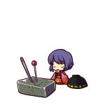  1girl bowl closed_eyes hat hat_removed headwear_removed japanese_clothes kimono long_sleeves minigirl needle obi pincushion praying purple_hair sash sitting socha solo sukuna_shinmyoumaru touhou wide_sleeves 