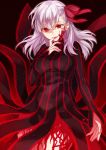  1girl breasts dark_sakura fate/stay_night fate_(series) hair_ribbon lavender_hair long_hair matou_sakura red_eyes ribbon solo white_hair yuzuki_karu 