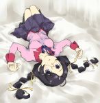  1girl bakemonogatari black_hair braid gedou_(ge_ge_gedou) glasses hanekawa_tsubasa long_hair lying monogatari_(series) school_uniform twin_braids twintails violet_eyes 