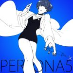  1girl breasts character_request cleavage dress from_below jewelry labcoat ma-_(maa) nail_polish necklace persona persona_5 short_hair syringe takemi_tae 