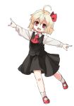  1girl :d blonde_hair fang hair_ribbon open_mouth outstretched_arms red_eyes ribbon rumia shirt short_hair skirt smile spread_arms touhou vest yunuki_uta 