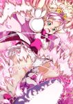  1girl blonde_hair blush cure_flora go!_princess_precure green_eyes haruno_haruka kicking long_hair magical_girl multicolored_hair naruse_yasuhiro open_mouth petals pink_hair precure solo two-tone_hair 