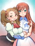  2girls :d aqua_eyes blue_gloves breasts brown_eyes brown_hair folks_(nabokof) gloves gundam gundam_build_fighters gundam_build_fighters_try kamiki_mirai long_hair looking_at_viewer multiple_girls open_mouth redhead sazaki_kaoruko short_hair smile twintails 