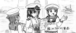  binoculars comic female_admiral_(kantai_collection) hat kantai_collection map military military_uniform monochrome multiple_girls naval_uniform sailor sailor_hat ship translation_request twintails uniform 