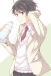  aldnoah.zero bottle brown_eyes brown_hair kaizuka_inaho male_focus misuzu_(iridescence) necktie school_uniform short_hair sweater_vest uniform water_bottle 