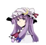  1girl bow crescent hair_bow hat kakao_(noise-111) long_hair patchouli_knowledge purple_hair ribbon simple_background solo touhou violet_eyes white_background 