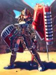  1girl armor highres monster_hunter monster_hunter_mezeporta_kaitaku-ki rathalos_(armor) solo weapon 