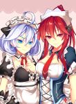  2girls ahoge blue_eyes edel_frost elesis elsword fi-san grand_chase highres long_hair maid maid_headdress multiple_girls necktie purple_hair red_eyes redhead short_hair 