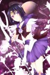  1girl bishoujo_senshi_sailor_moon black_hair choker circlet crystal dutch_angle earrings elbow_gloves gloves jewelry niratama5 parted_lips planet pleated_skirt polearm purple_background red_bow sailor_saturn short_hair short_sleeves silence_glaive skirt solo tomoe_hotaru violet_eyes weapon white_gloves 
