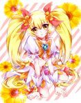  1girl blonde_hair breasts choker cure_sunshine female flower hair_ribbon heart heartcatch_precure! long_hair looking_at_viewer magical_girl midriff myoudouin_itsuki navel precure ribbon solo sunflower twintails under_boob wrist_cuffs yellow_eyes 