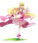  1girl 4040_(artist) cure_flora gloves go!_princess_precure gradient_hair green_eyes haruno_haruka highres long_hair magical_girl multicolored_hair open_mouth petals pink_hair precure solo two-tone_hair white_gloves 